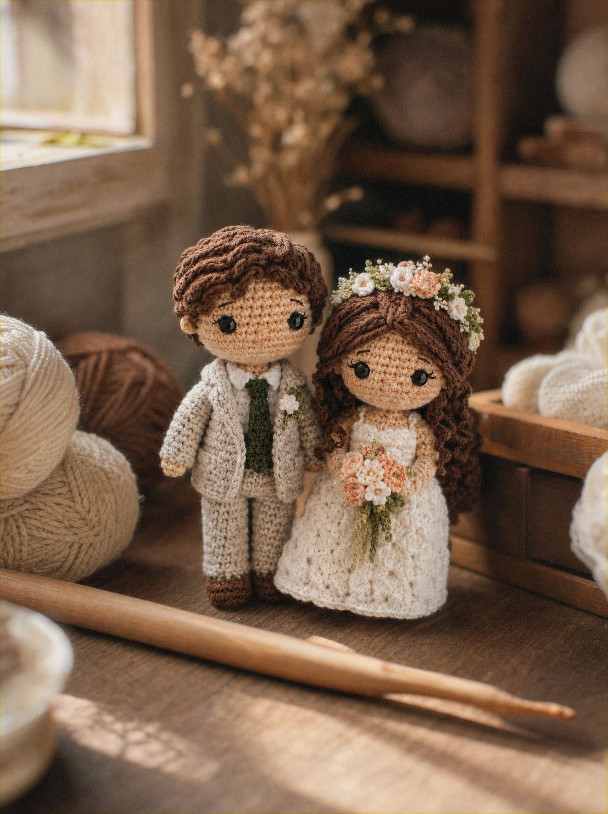 Handmade crochet dolls with yarn and hook