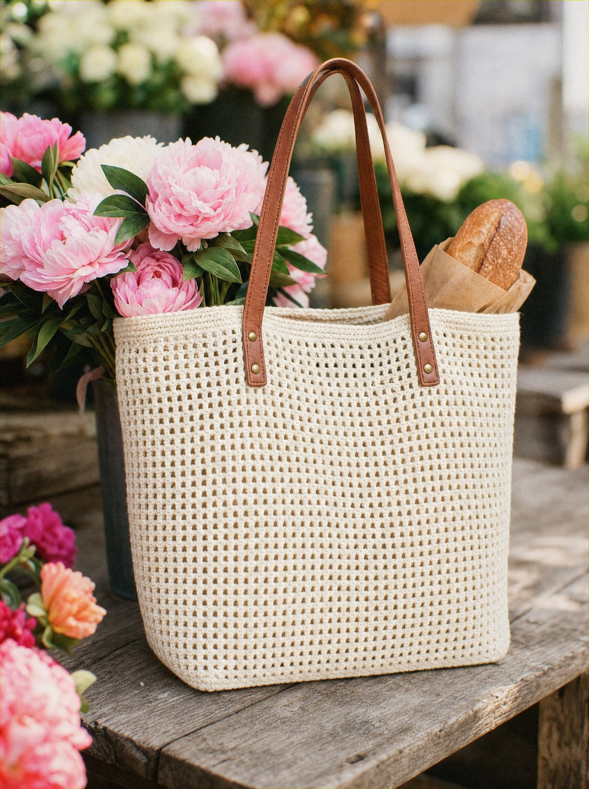 Bloomie Woven Beach Tote at the market