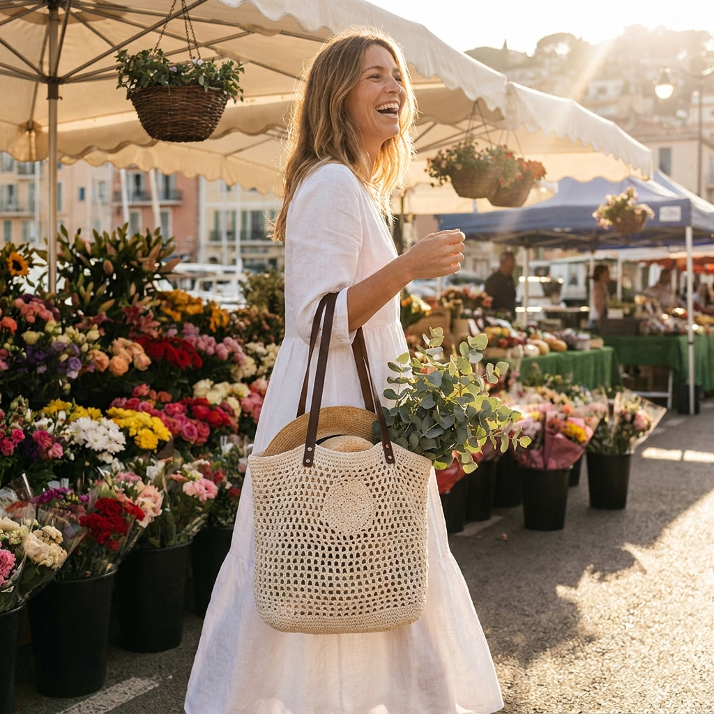 Bloomie Woven Beach Tote lifestyle